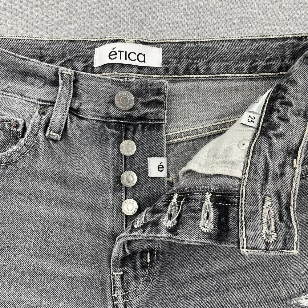 ETICA Brandy Long Denim Shorts Womens 25 Gray Quartzsite Organic Cotton Bermuda